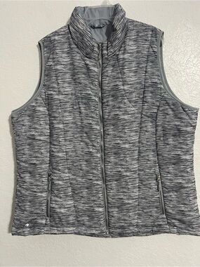 Puffer Vest Womens Plus 3X Heather Gray Full Zip Sleeveless Jacket Pocket Zip